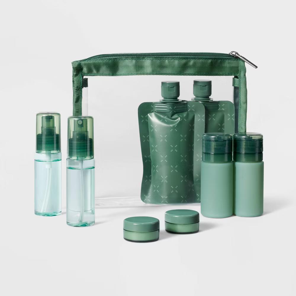 8pc Complete Travel Toiletry Set Dark Ivy - Silicone, PET Beauty Set - Image 2