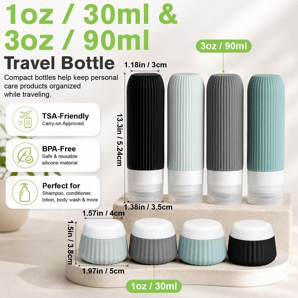 Garnen 8PC Travel Bottles for Toiletries with TSA Travel Size Toiletry Bag, Silicone Travel Containers Refillable Liquid Shampoo & Conditioners Bottle - Image 5