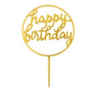 Gold 'Happy Birthday' in Circle Cake Topper