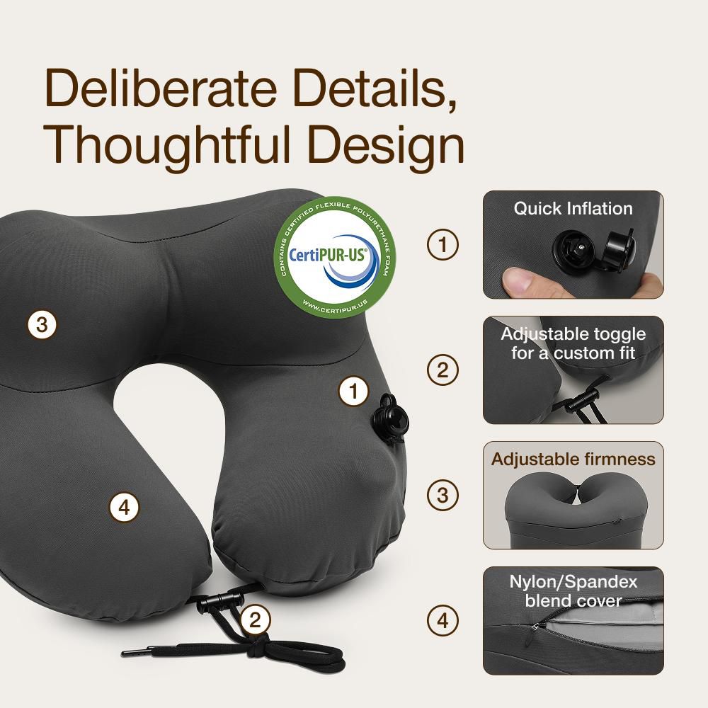 Coop Sleep Goods AirJustable Travel Neck Pillow, Inflatable, Adjustable Support, Memory Foam Travel Pillow with Washable Cover - Image 5