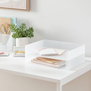 Plastic Stacking Letter Tray Clear - Desk & File Organizer for Office Organization