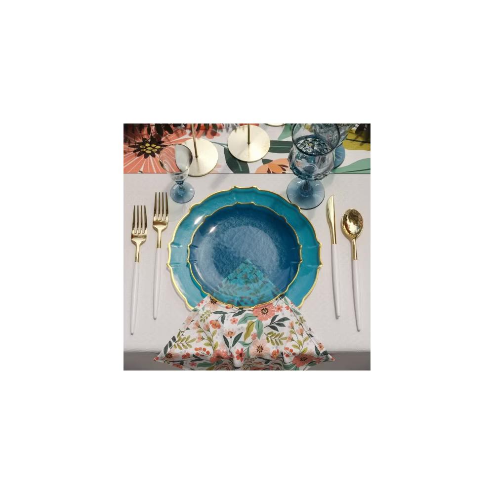 Trendables 40 Pieces Plastic Disposable Wedding Plates Set - 20 7.5" & 20 10" Thin & DelicateTinted Petals Plates with Rim - Image 4