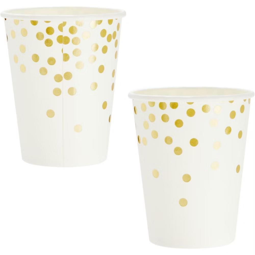 Juvale Gold Confetti Party Tableware Set, 144 Pieces, Serves 24, Plates, Cups, Napkins & Cutlery for Birthdays, Bridal Showers & Parties - Image 3