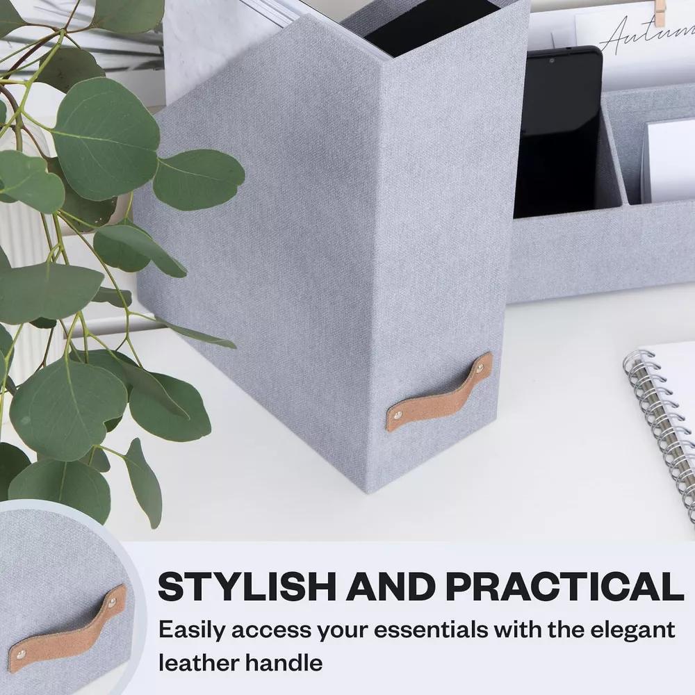 Bigso Estelle Magazine File Holder with Leather Handle – Desk Organizer for Papers and Catalogs, 12.6" 4.5" 9.8" - Image 7