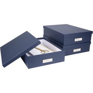 Bigso Oskar Fiberboard Label Frame Document Letter Box - File Organizer Box for Paperwork - Document Storage - 3 Pack