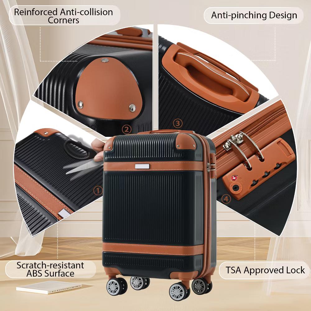 3 PCS ABS Lightweight Hard Shell Carry on Luggage(20") with Travel Bag, Spinner Wheels and TSA Lock - ModernLuxe - Image 4