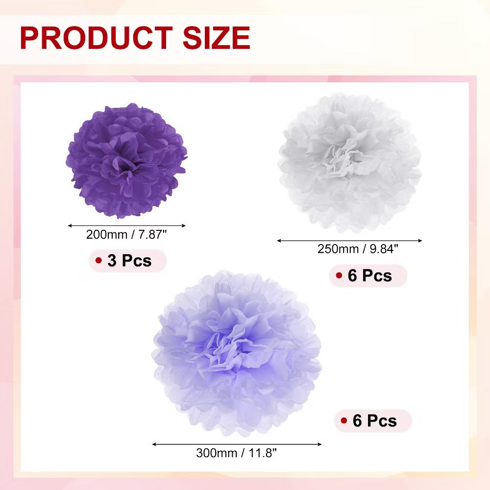 Wedding Shower Bridal Party Decoration 3 Size Paper Pom Poms Flower Ball 15 Pcs - Image 18