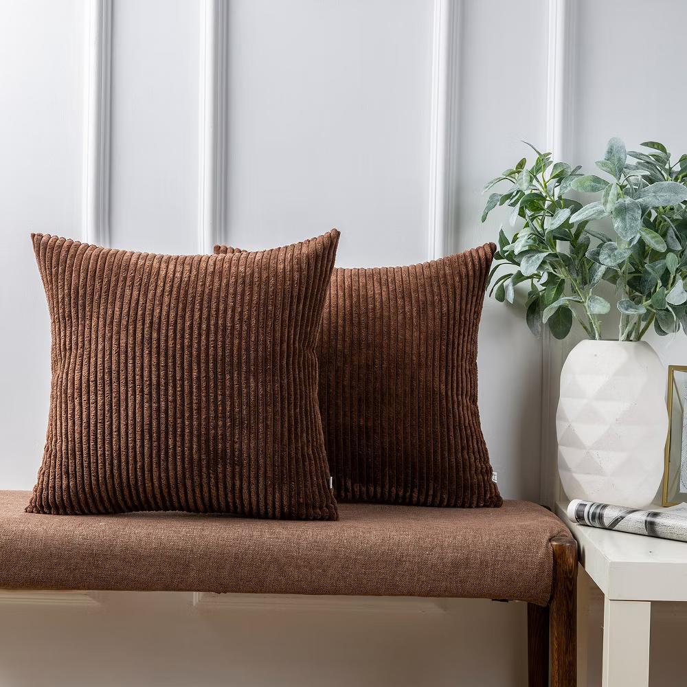 Phantoscope Solid Color Corduroy Pillow Covers Set of 2 Plush Velvet & Soft Accent