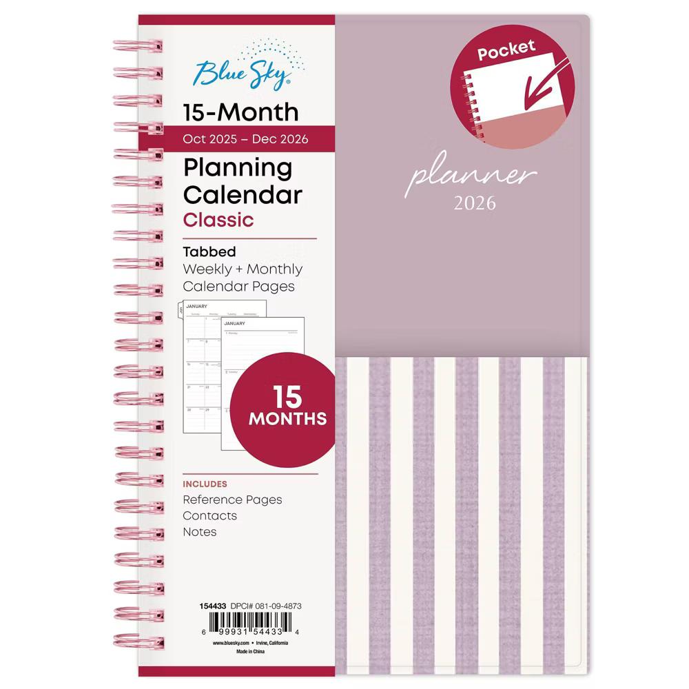 Blue Sky 2026 Weekly/Monthly Planner Stripe 5"x8" Block Purple with Double Pockets - Image 2