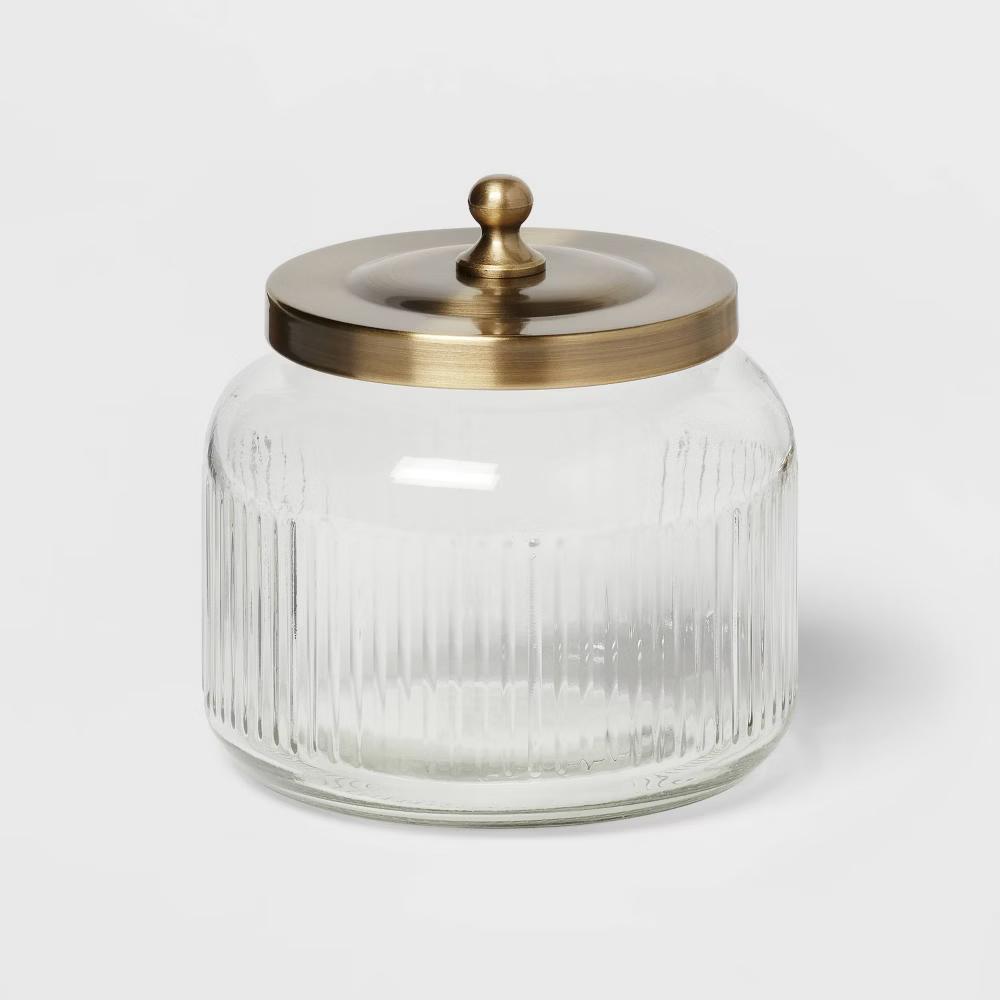 Small Glass Bath Canister Brass - Elegant Storage Container with Lid for Bathroom Organization - Image 2