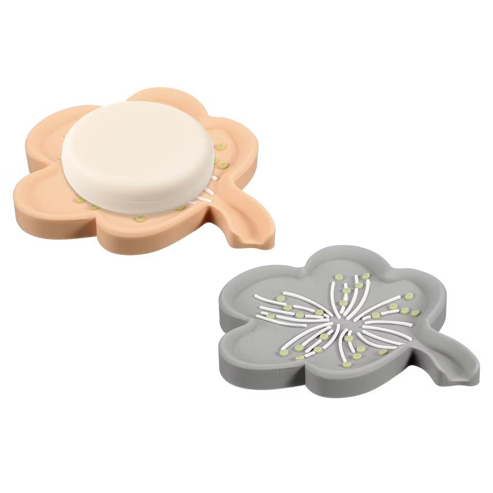 Silicone Soap Dish with Drain Spout, Portable Self Draining Flower Shape Soap Saver Holder - Image 22