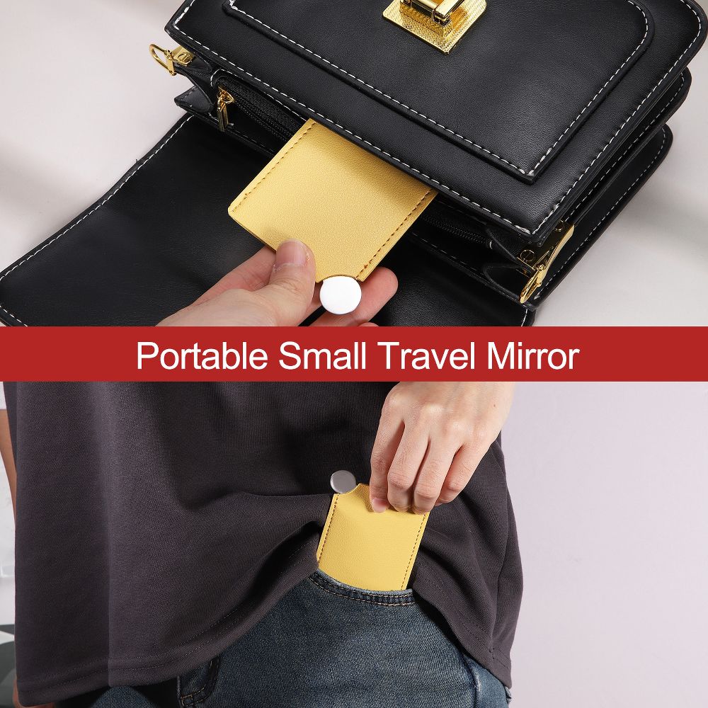 Small Rectangle Travel Women Portable Pocket Mirror with Leather Case 2 Pcs