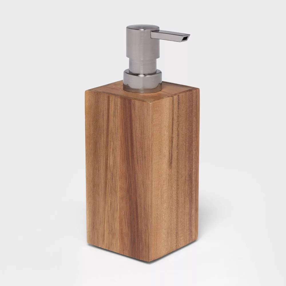 Medium Acacia Soap Pump Natural - Wooden Bathroom Dispenser, Spot Clean, 270ml Capacity - Image 3