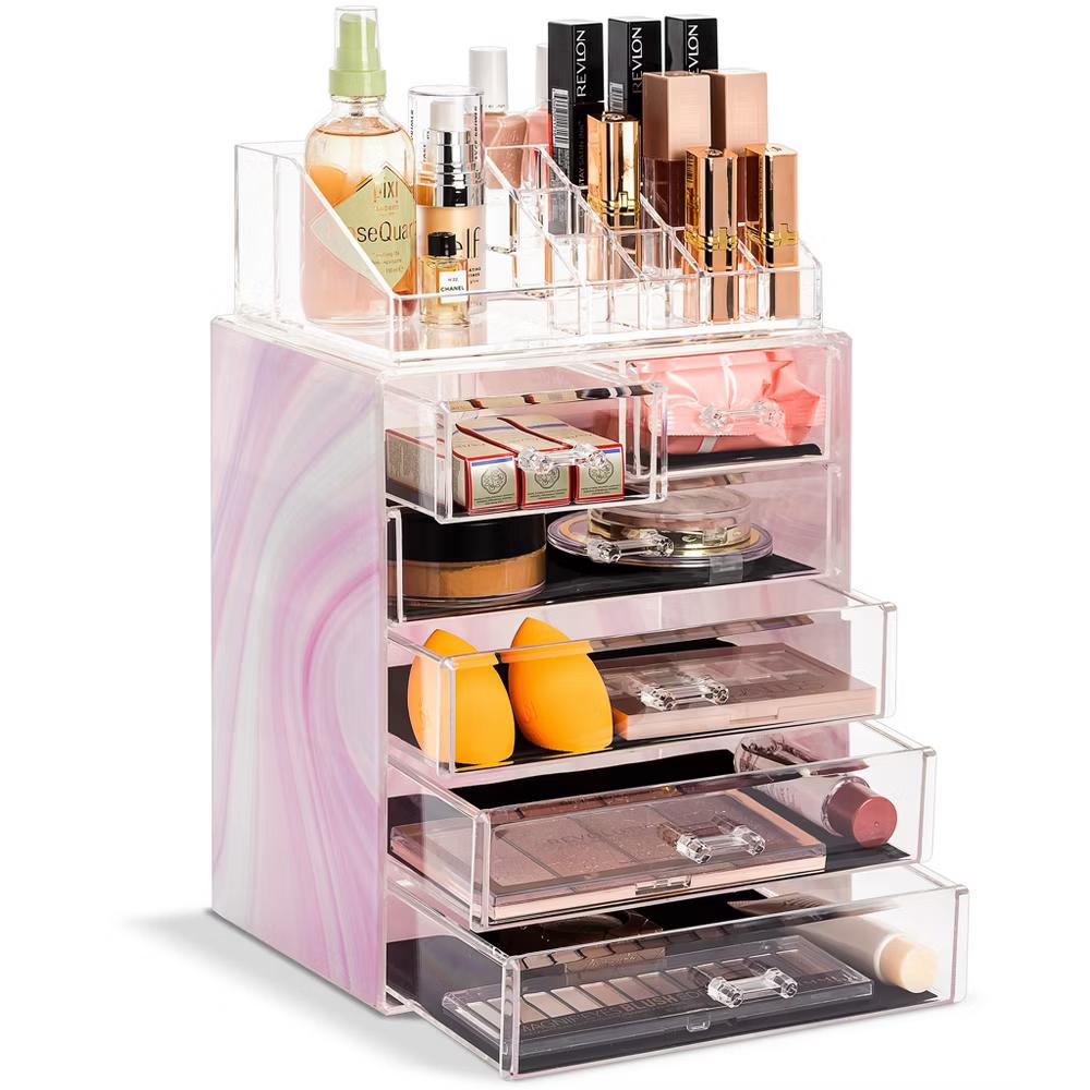 2 Piece Acrylic Makeup and Jewelry Storage Organizer Case (6 Drawers and Lipstick Tray) - Image 57