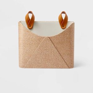 Woven Wall Pocket with Faux Leather Loop Taupe - Wall File & Mail Organizer, Office Holder