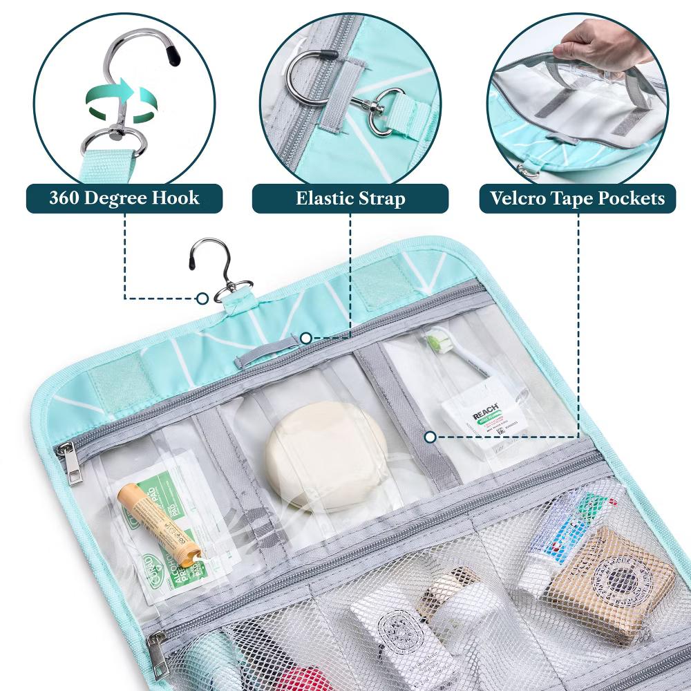Hanging Toiletry Bag Women Men, Travel Kit Foldable Waterproof Organizer, Roll up Cosmetics Makeup Essentials Jewelry Case - Image 41
