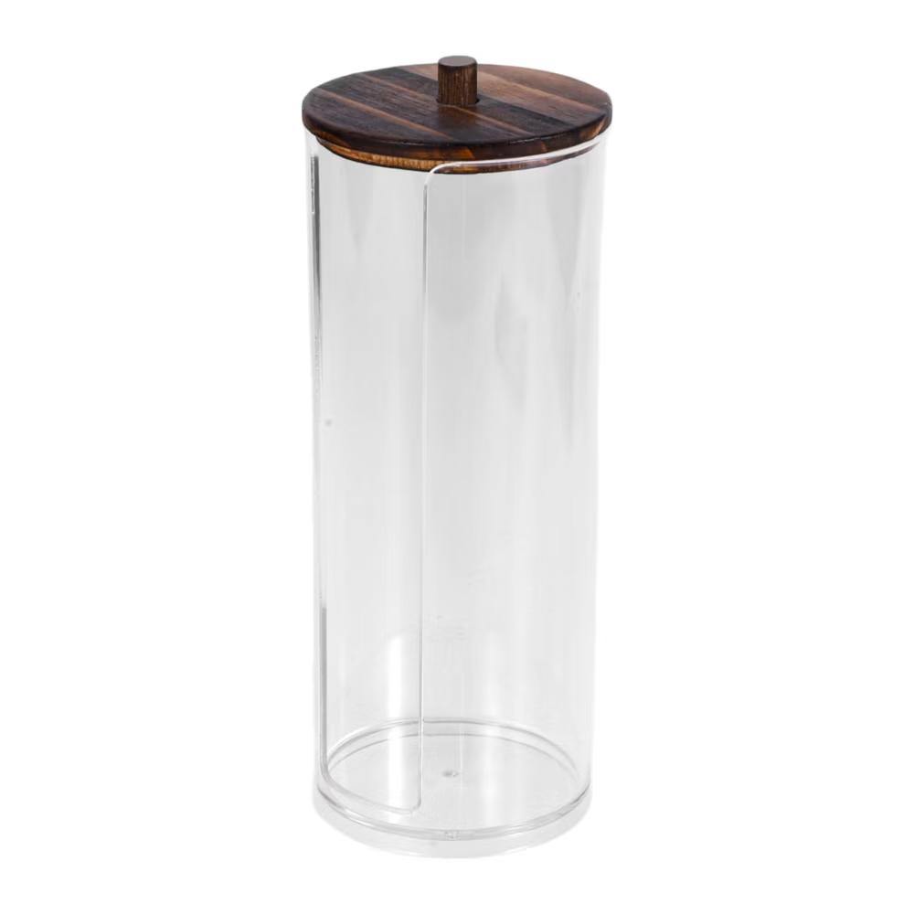 U-Shaped Cup Cylindrical Cover Acrylic Cotton Swab Holders Bathroom Transparent Dark Brown 1Pc - Image 7