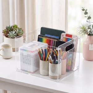 Clear Acrylic Assemble‑Style File Storage Box, Multi‑Purpose Desktop Organizer with Built‑in Carry Handles for Office Home