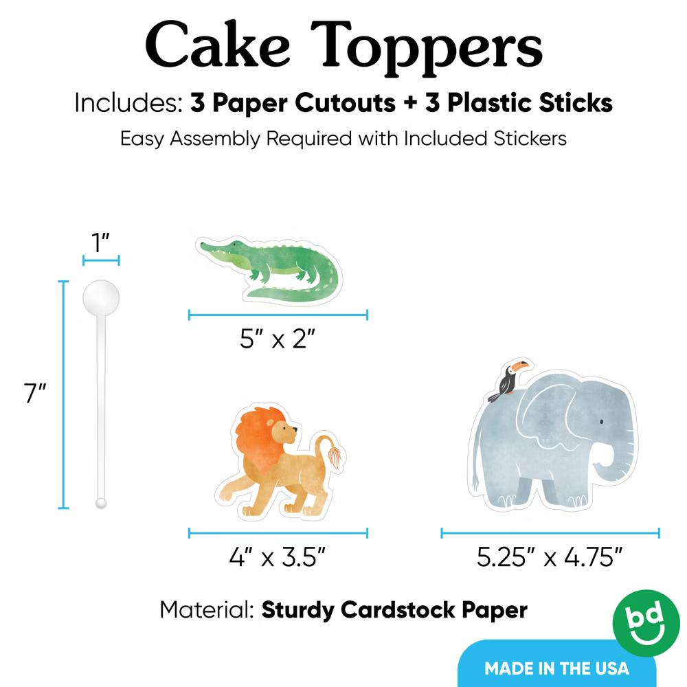 Safari Animals Cake Topper Set, Zoo Jungle Birthday Party Decorations with Lion, Elephant and Crocodile Designs – 3 Count - Image 5