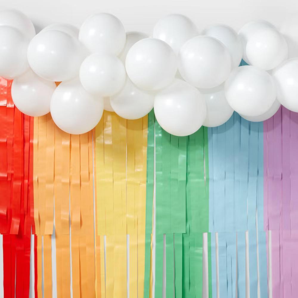 30ct Balloon Garland Décor Kit with Rainbow Tiered Backdrop - Image 2