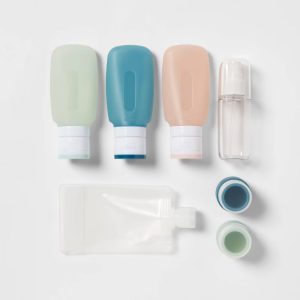 Travel Container Set - Silicone, Solid Pattern, 8-Pack, Zipper Closure