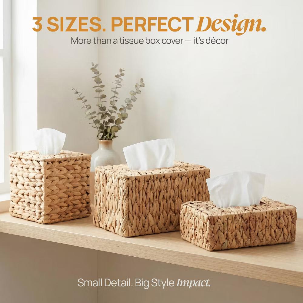 Vintiquwise Water Hyacinth Wicker Rectangular Tissue Box Cover - Tall, Size of a Tissue Box - Image 7