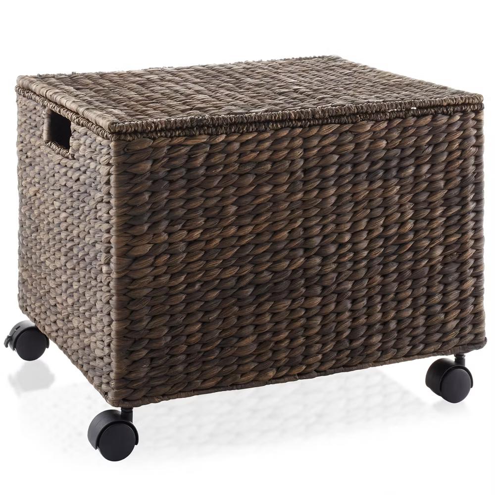 Casafield Rolling Filing Cabinet - Water Hyacinth Hanging File Folder Organizer on Wheels, Home Office Storage