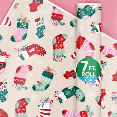 Christmas Stockings Wrapping Paper, Personalized Winter Holiday Party Gift Wrap, Christmas Socks Gift Paper, 24 in 7 ft, 1 Roll - Image 5
