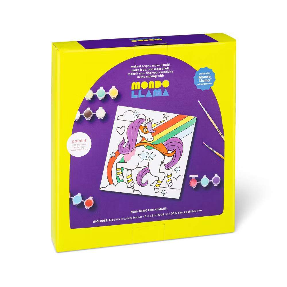 8'' 8'' 4pk Paint-Your-Own Canvas Panel Pack Mermaid/Dolphin/Unicorn/Superhero - DIY Art Kit for Kids - Image 2