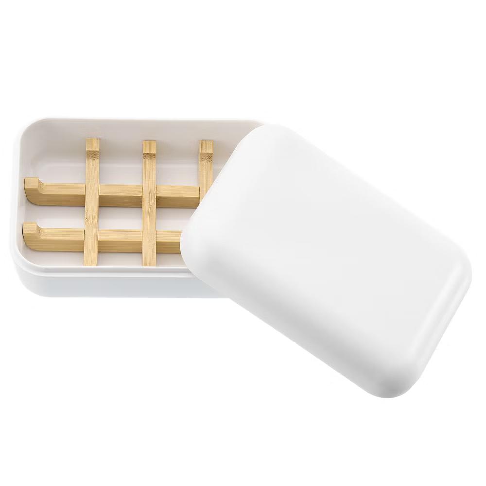Bamboo Fiber Self-Draining Soap Holder with Lid - Image 17