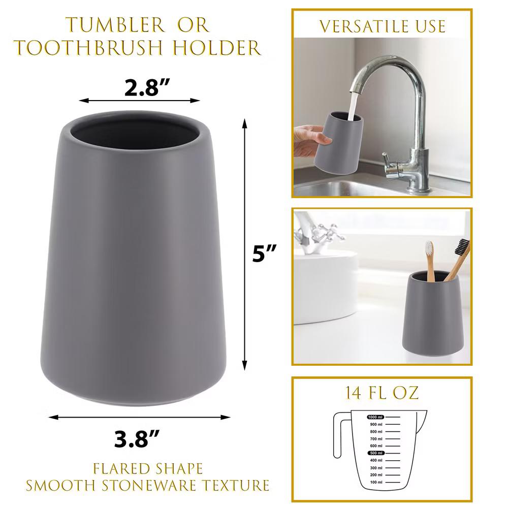 French Home Goods Elegant Stoneware Bathroom Tumbler & Toothbrush Holder - Flared Shape, 14 oz - Image 4