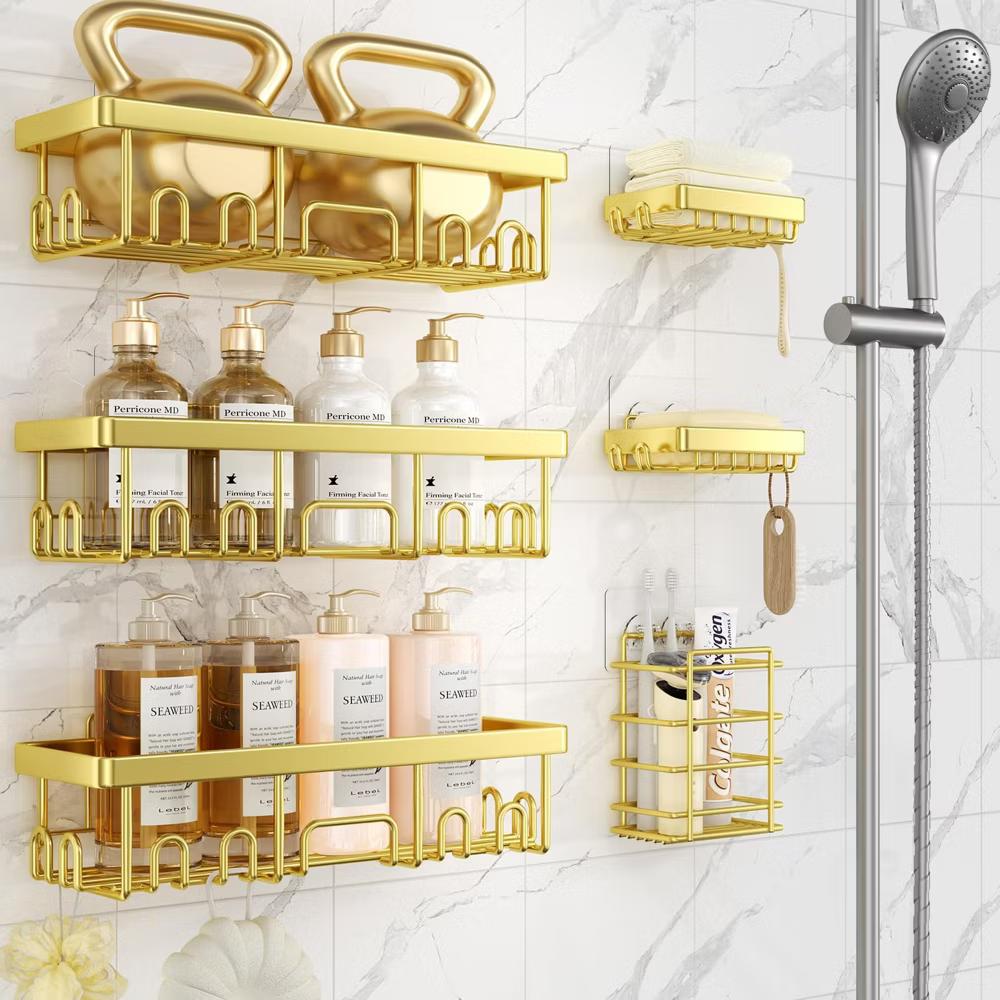 Veken Shower Caddy 6 Pack, No Drill Rustproof Waterproof Adhesive Shelf Organizer, Large Capacity Wall Mount Bathroom Rack for Kitchen Home - Image 9
