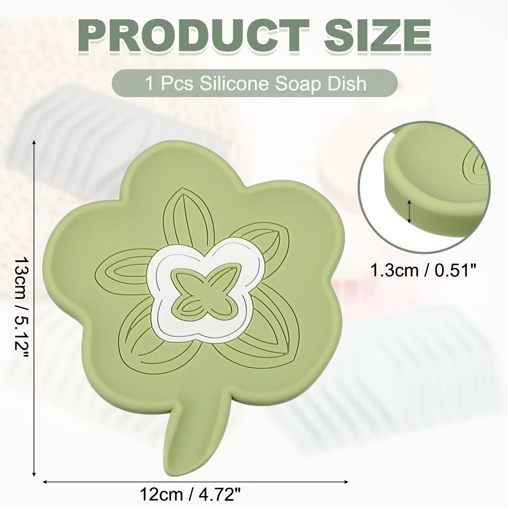 Silicone Soap Dish with Drain Spout, Portable Self Draining Flower Shape Soap Saver Holder - Image 10