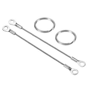 Stainless Steel Lanyard Cables Eyelets Ended Security Wire Rope 6 Pcs with 12 Pcs Key Ring
