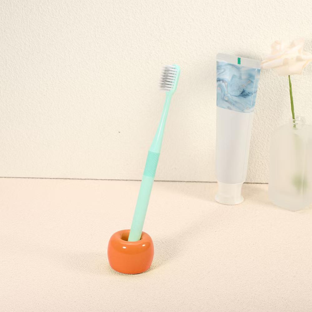 Bathroom Round Mini Ceramic Toothbrush Holder 1.65"x1.18" 2Pcs - Image 40