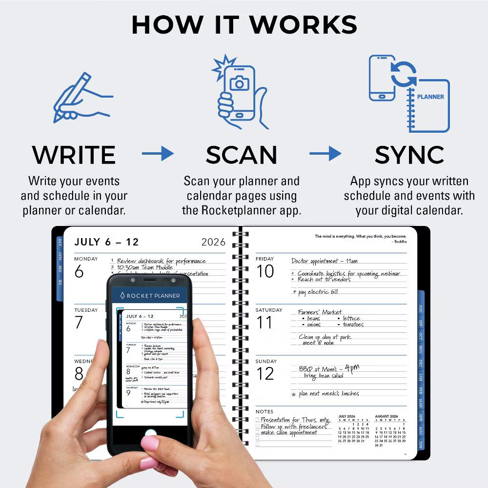 Excello Brands Rocketplanner App Large Print Academic Planner 2026-2027, 15 Month 8.5 11 Black Smart Planner, Scan Events,Outlook Google Apple - Image 4