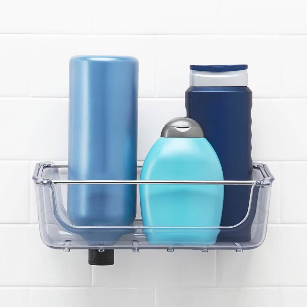 Stronghold Suction Large Basket: Stainless Steel & Plastic Shower Organizer with Suction Grip