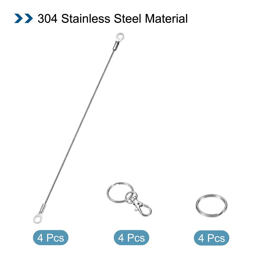 Lanyard Cable Rope with Key Ring Keychains Silver 4 Pcs - Image 41