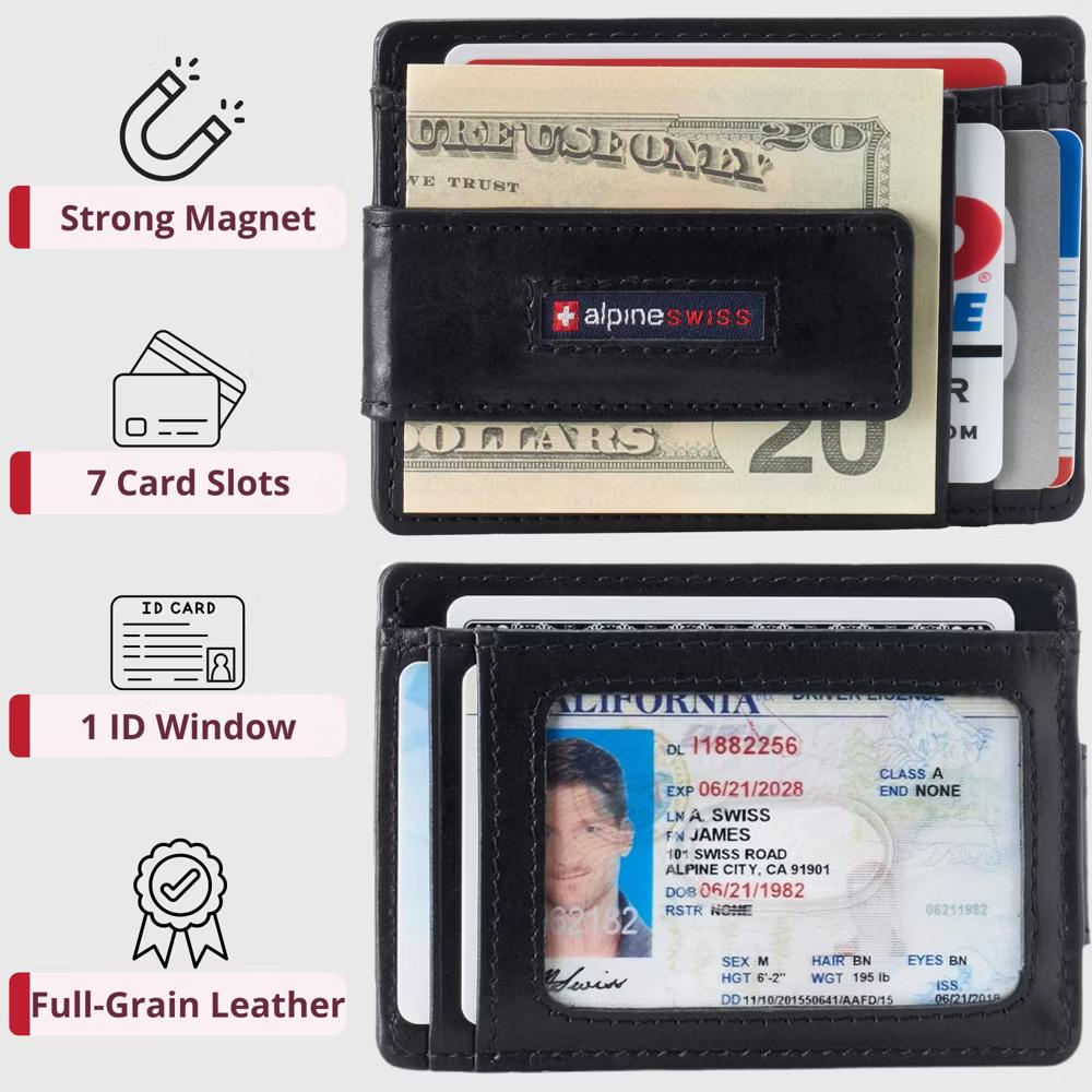 Alpine Swiss Harper Mens RFID Slim Money Clip Front Pocket Wallet Minimalist Leather ID Card Holder - Image 26