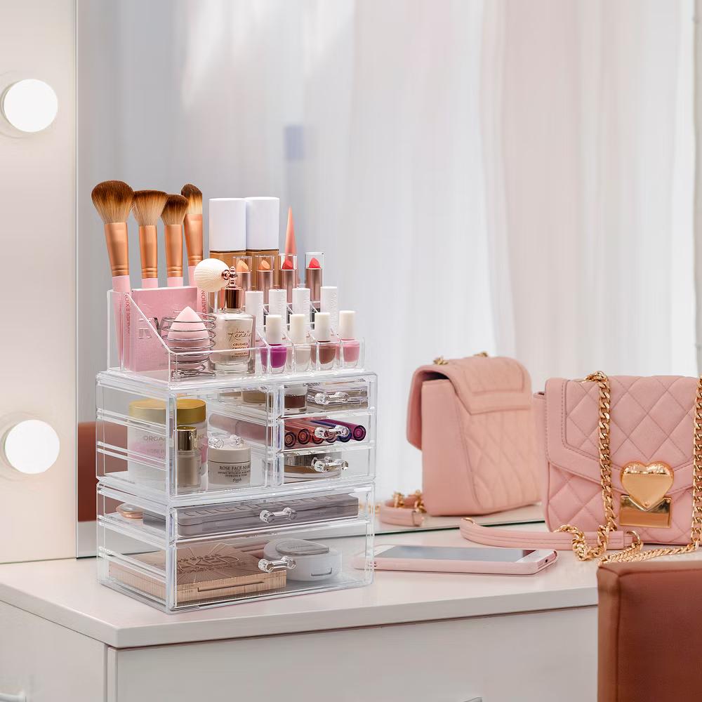 Large Clear Makeup Organizer Case - 3 Piece Set - Image 3