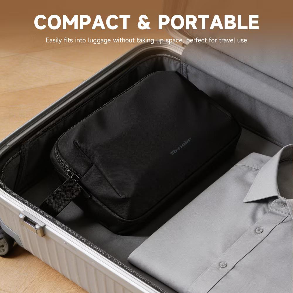 Tirrinia Men's Waterproof Travel Toiletry Bag, Hanging Emergency Beauty Bag, Wet-Dry Separation Dopp Kit, Black - Image 6
