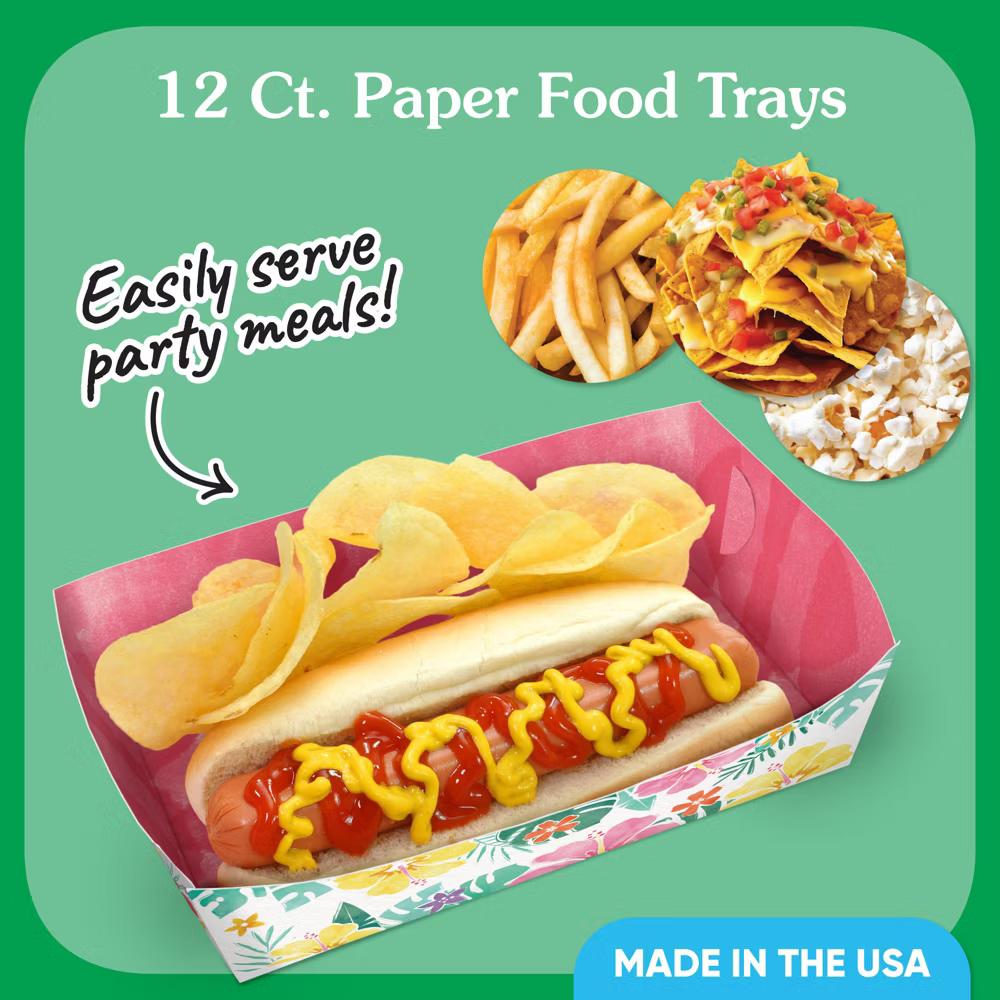 Hawaiian Luau Party Paper Food Trays, Disposable Food Boats for Tropical Birthday, Double-Sided Paper Meal Holders - 12 Ct - Image 4