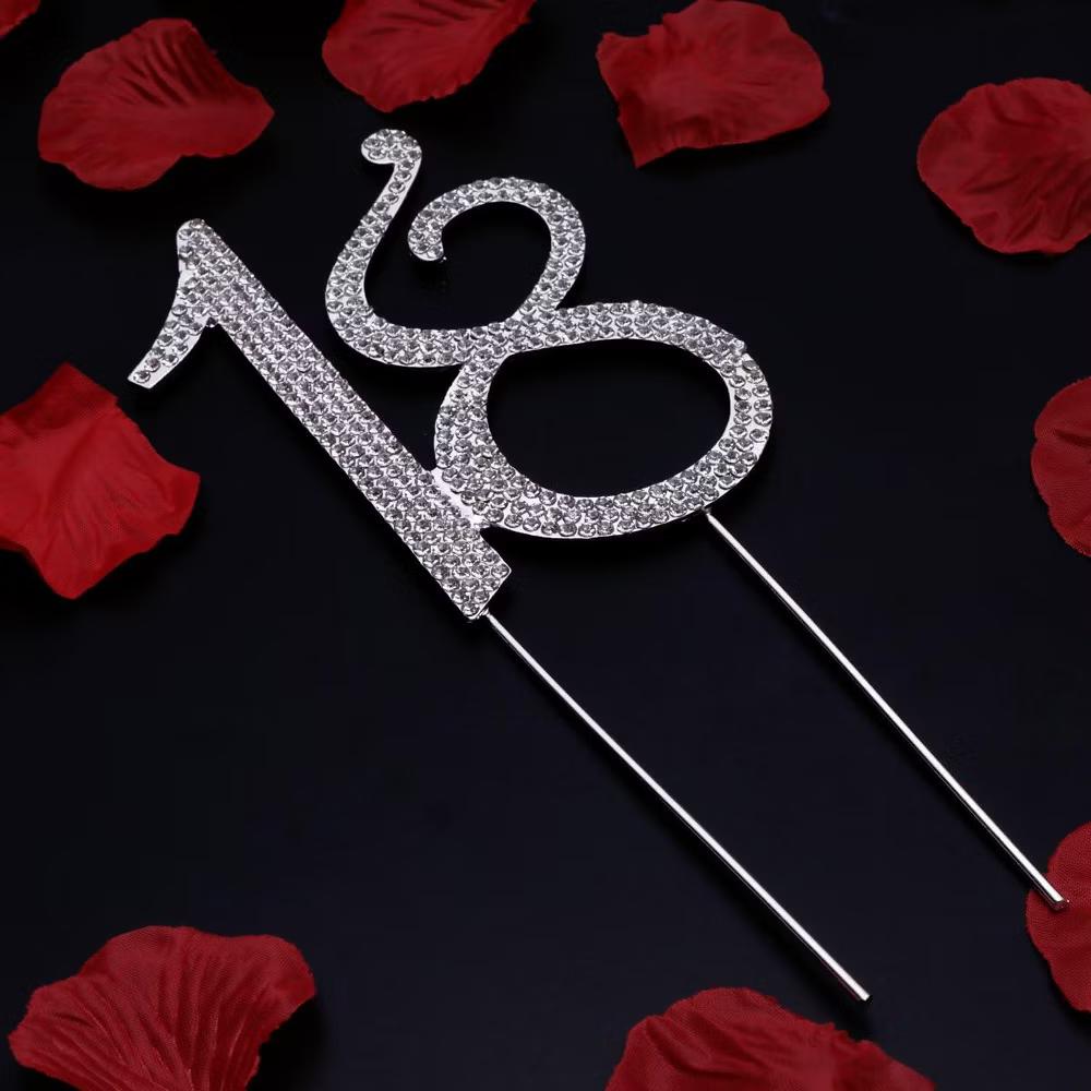Rhinestone Silver-Colored Number-18 Cake Topper 4 Inch - Image 2