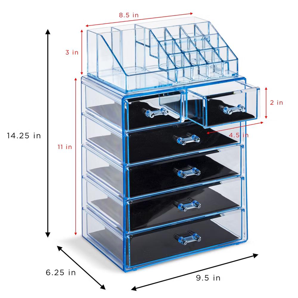 2 Piece Acrylic Makeup and Jewelry Storage Organizer Case (6 Drawers and Lipstick Tray) - Image 12