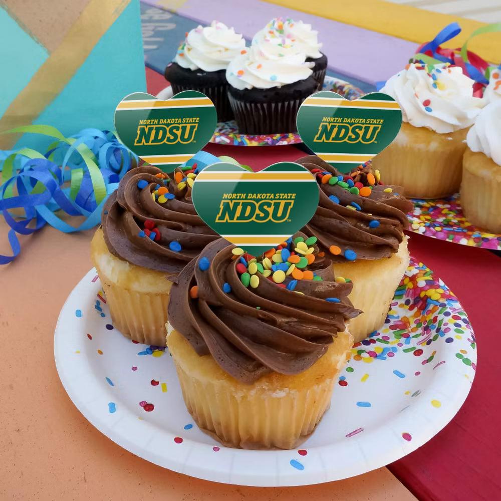 North Dakota State NDSU Stripes Heart Love Cupcake Picks Toppers Decoration Set of 6 - Image 2