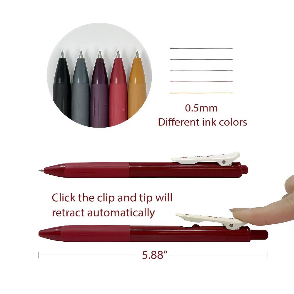 Multi-Color Retractable Gel Pen Set (5 pack), 0.5mm Fine Point, for Writing, Journaling, Drawing, Home and Office, Neo-Classic - Image 6