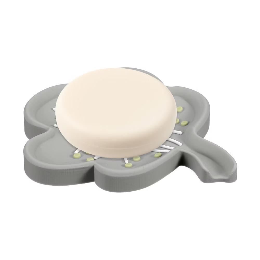Silicone Soap Dish with Drain Spout, Portable Self Draining Flower Shape Soap Saver Holder - Image 9