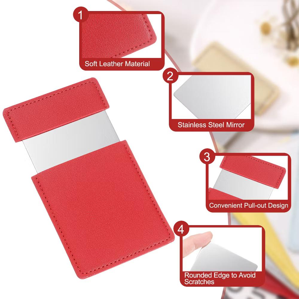 Stainless Steel Pocket Travel PU Leather Mini Mirror - Image 22