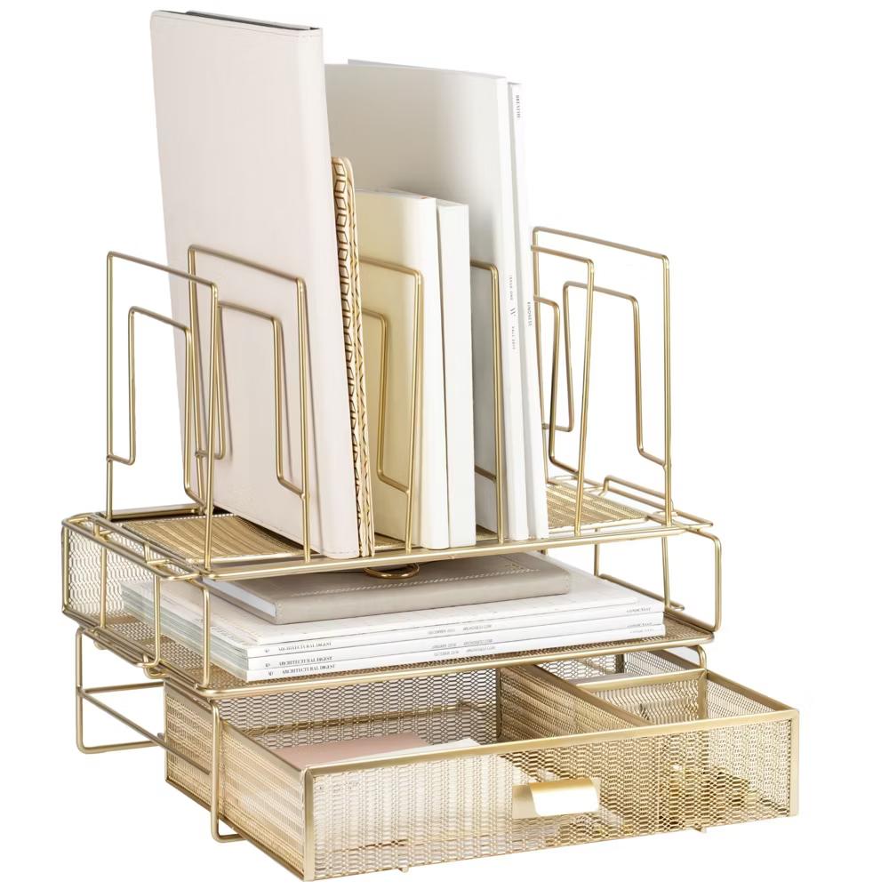 Blu Monaco Gold Desk Organizer - Includes Detachable File Organizer, Stackable Paper Tray & Drawer, Office Supplies for Desk - Image 5