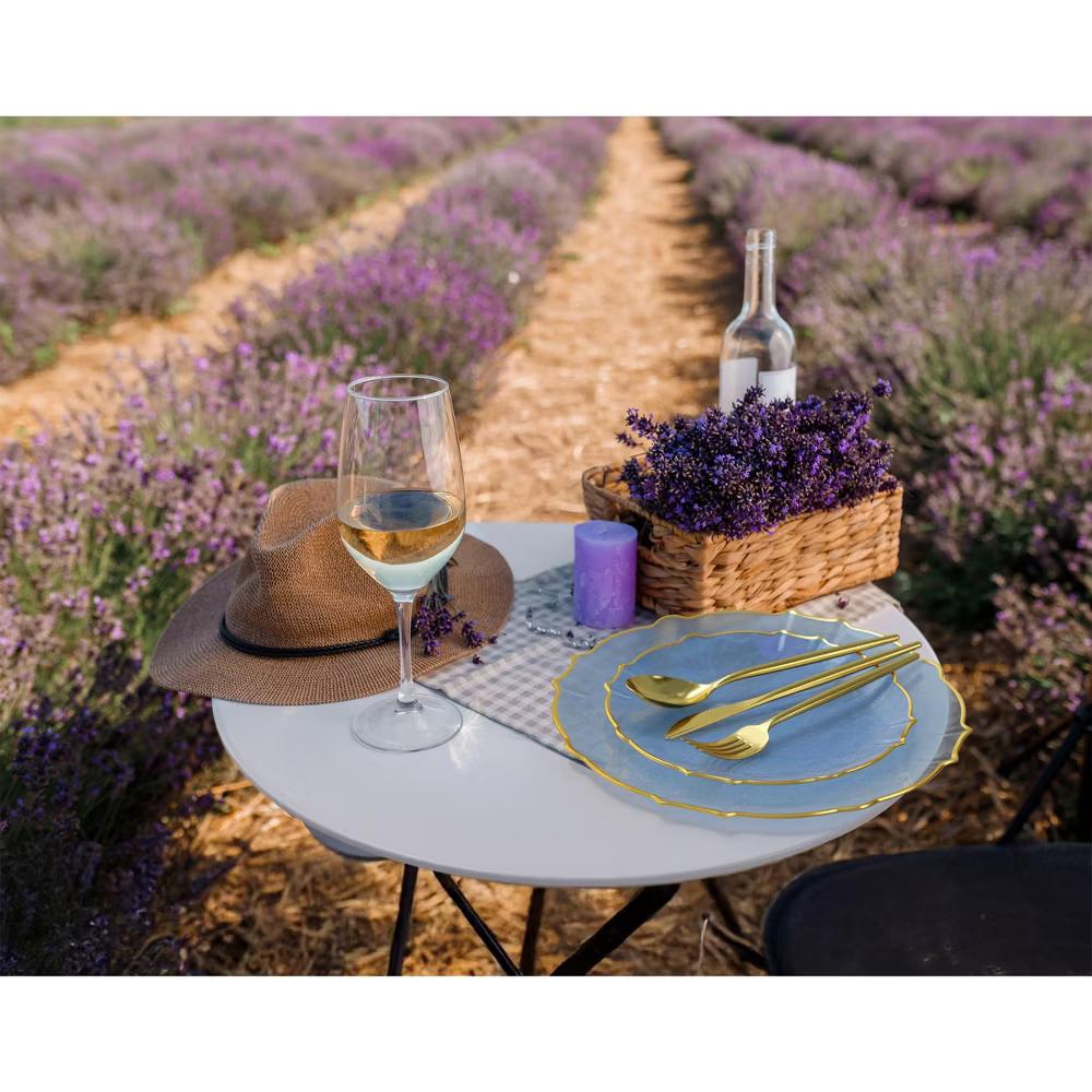 Trendables 40 Pieces Plastic Disposable Wedding Plates Set - 20 7.5" & 20 10" Thin & DelicateTinted Petals Plates with Rim - Image 52